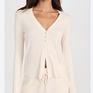Beyond Yoga Ribbed “Well-Traveled” Neutral Button Front Cardigan Medium